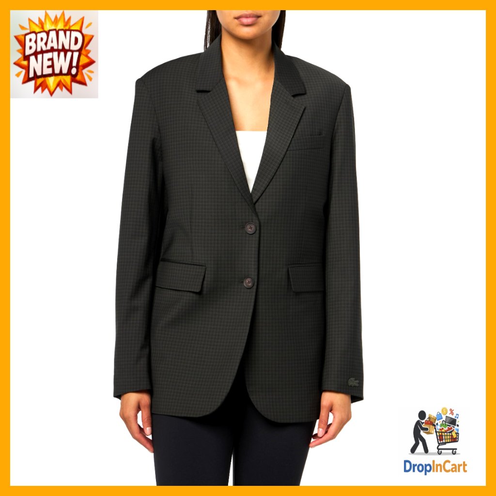 Checked Wool Blend Tailored Blazer Elegant Chic Business Casual Pleated Back